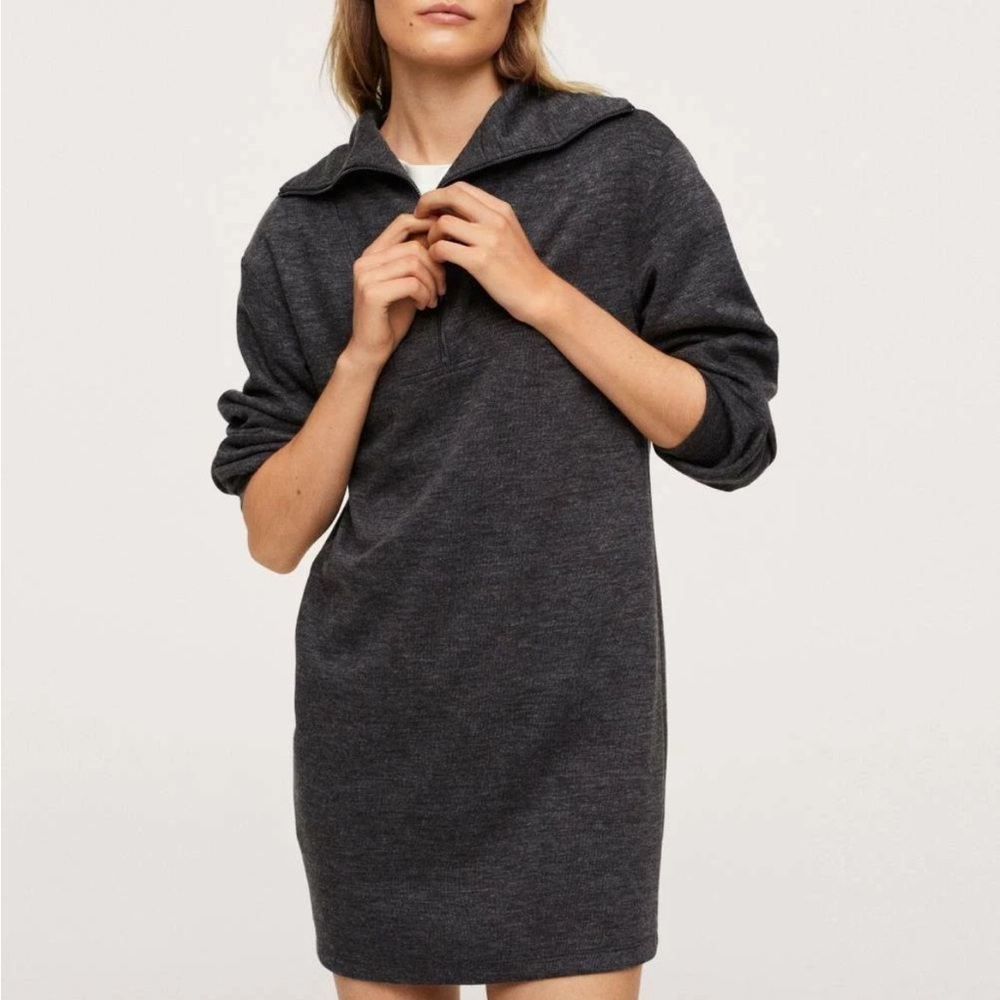 NWT Large Mango Charcoal Quarter-Zip Sweater Dress (ABBA)